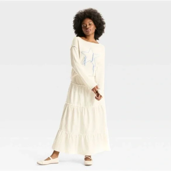 NWT Women's Wide Crewneck Americana Pullover Sweater - Wild Fable - Star, fringe - Picture 2 of 6
